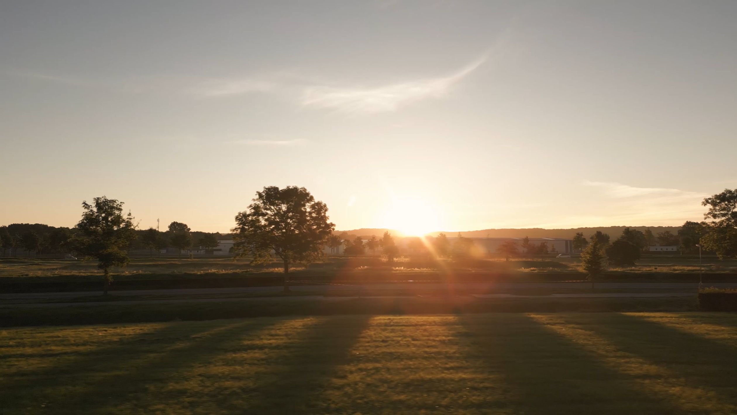 A sunset over a field with trees and grass Free Stock Video Footage ...