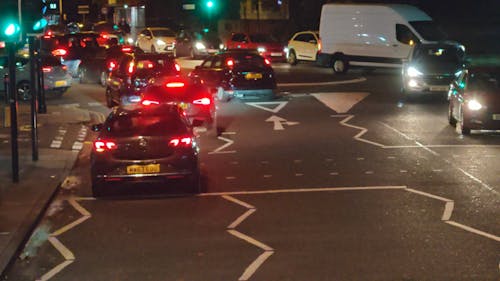 Night road traffic in Ealing London United Kingdom 