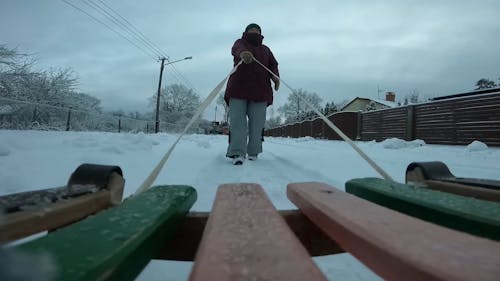 Pulling Sled in winter snow