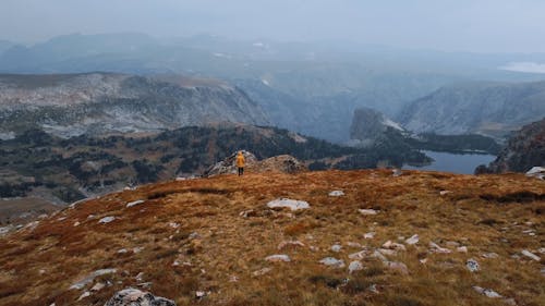 Drone Footage Of Person On Epic Mountain Peak