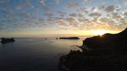 Sunrise aerial over the New Zealand coastline
