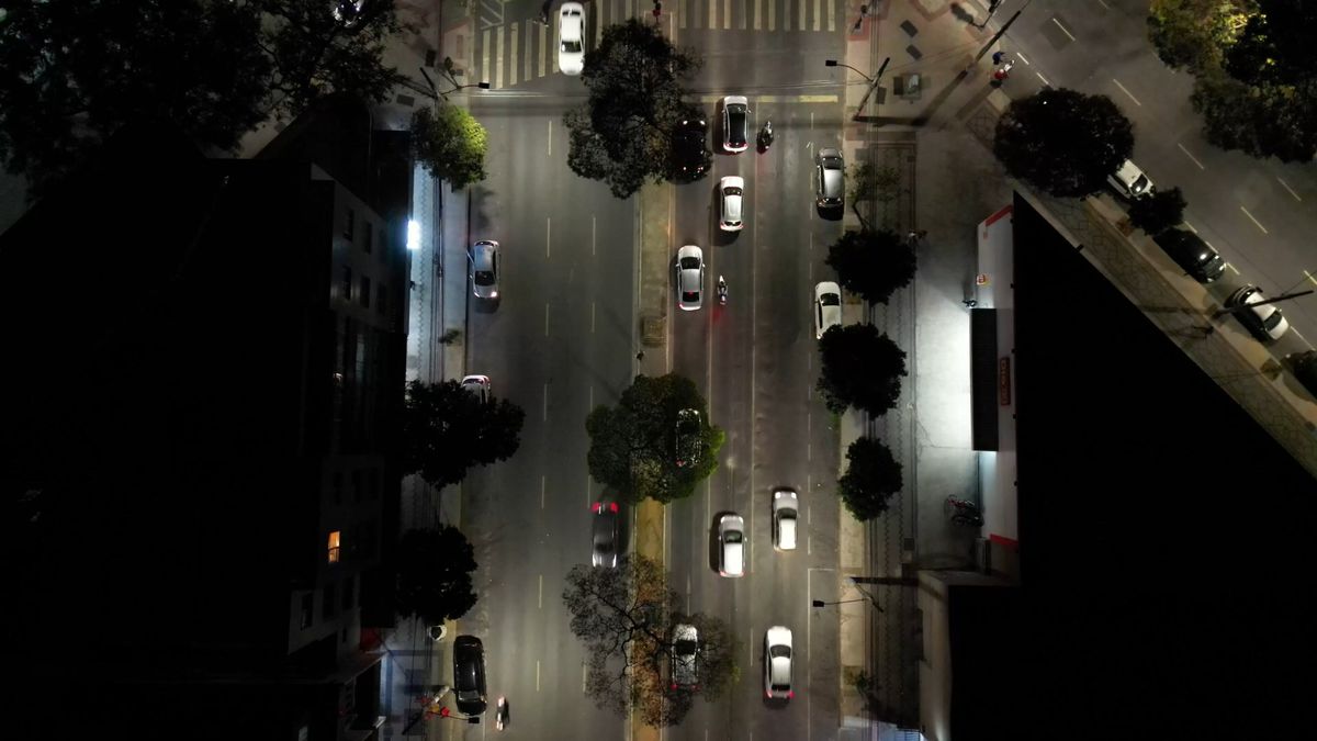 Aerial view of a city street at night Free Stock Video Footage, Royalty ...