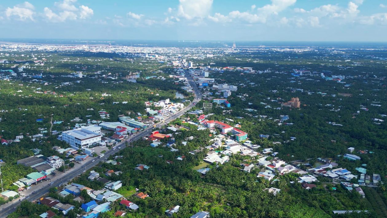 An aerial view of a city with trees and buildings Free Stock Video ...