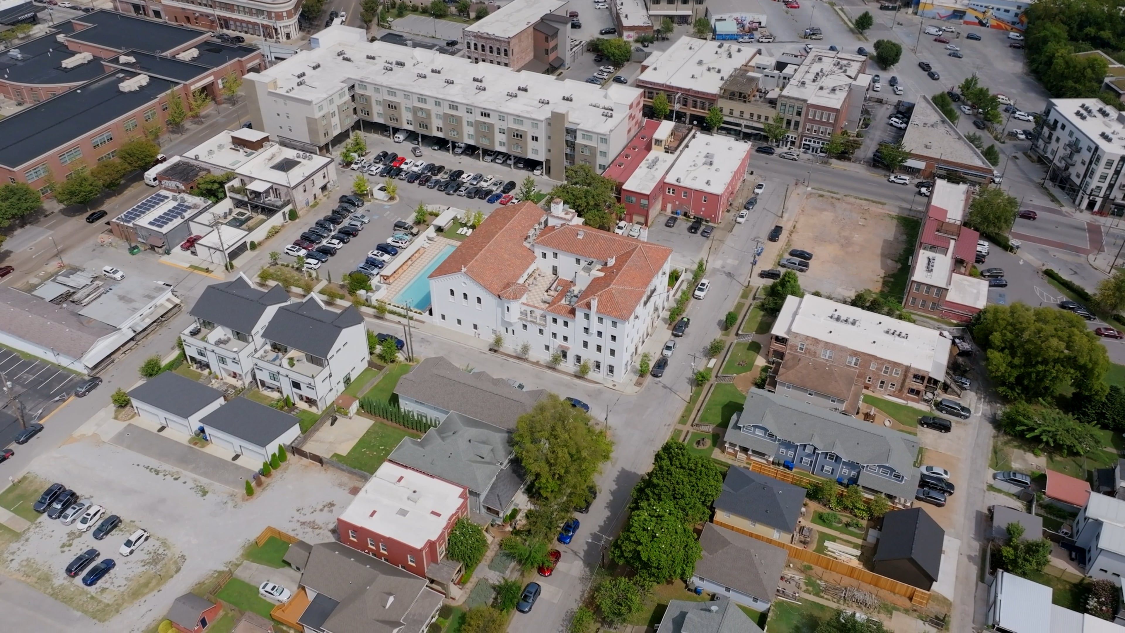 Aerial view of homes in a residential area