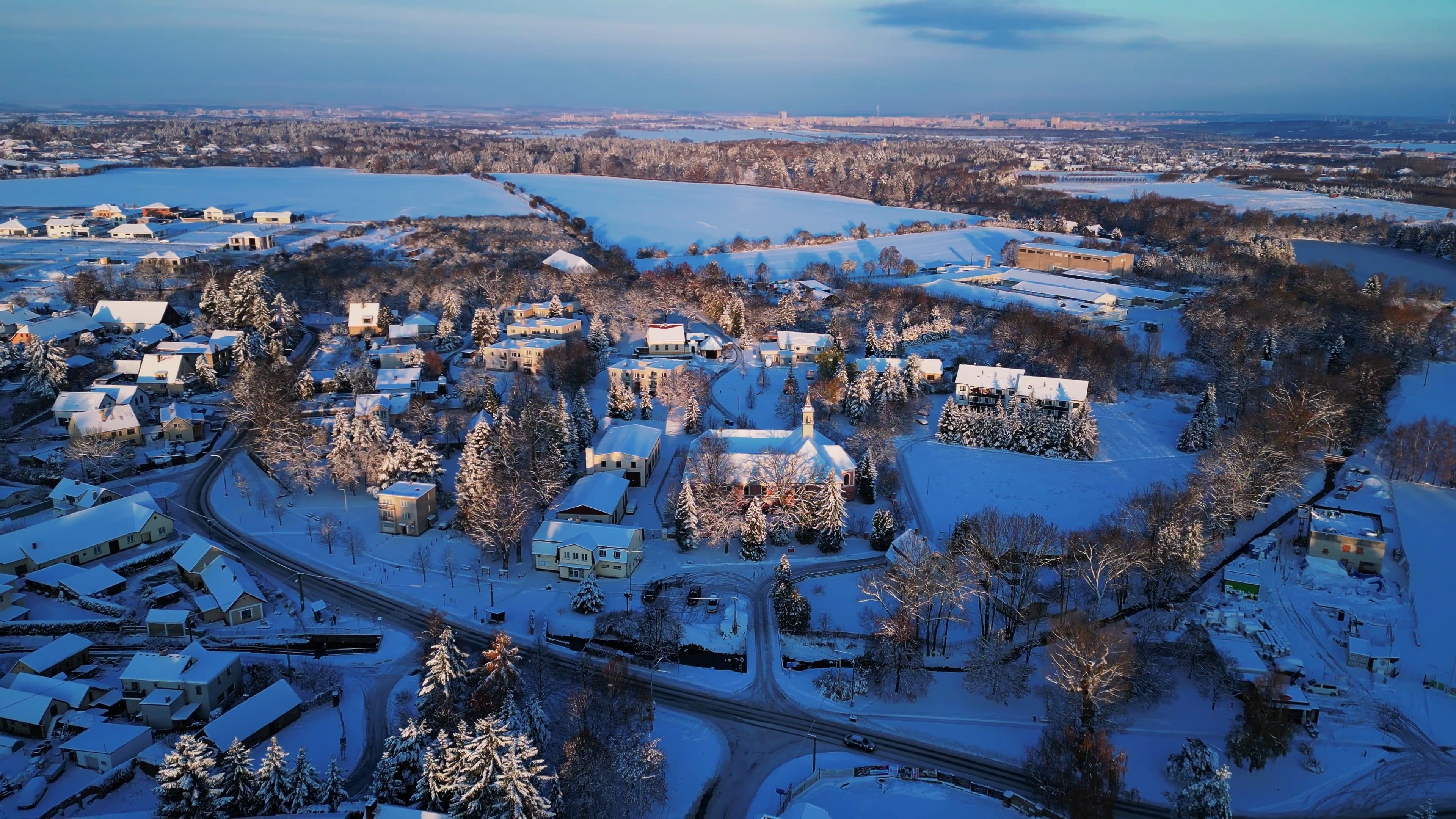 An aerial view of a town covered in snow Free Stock Video Footage ...