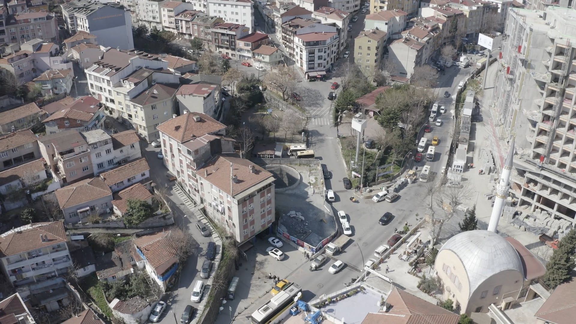 An aerial view of a city with a large building Free Stock Video Footage ...