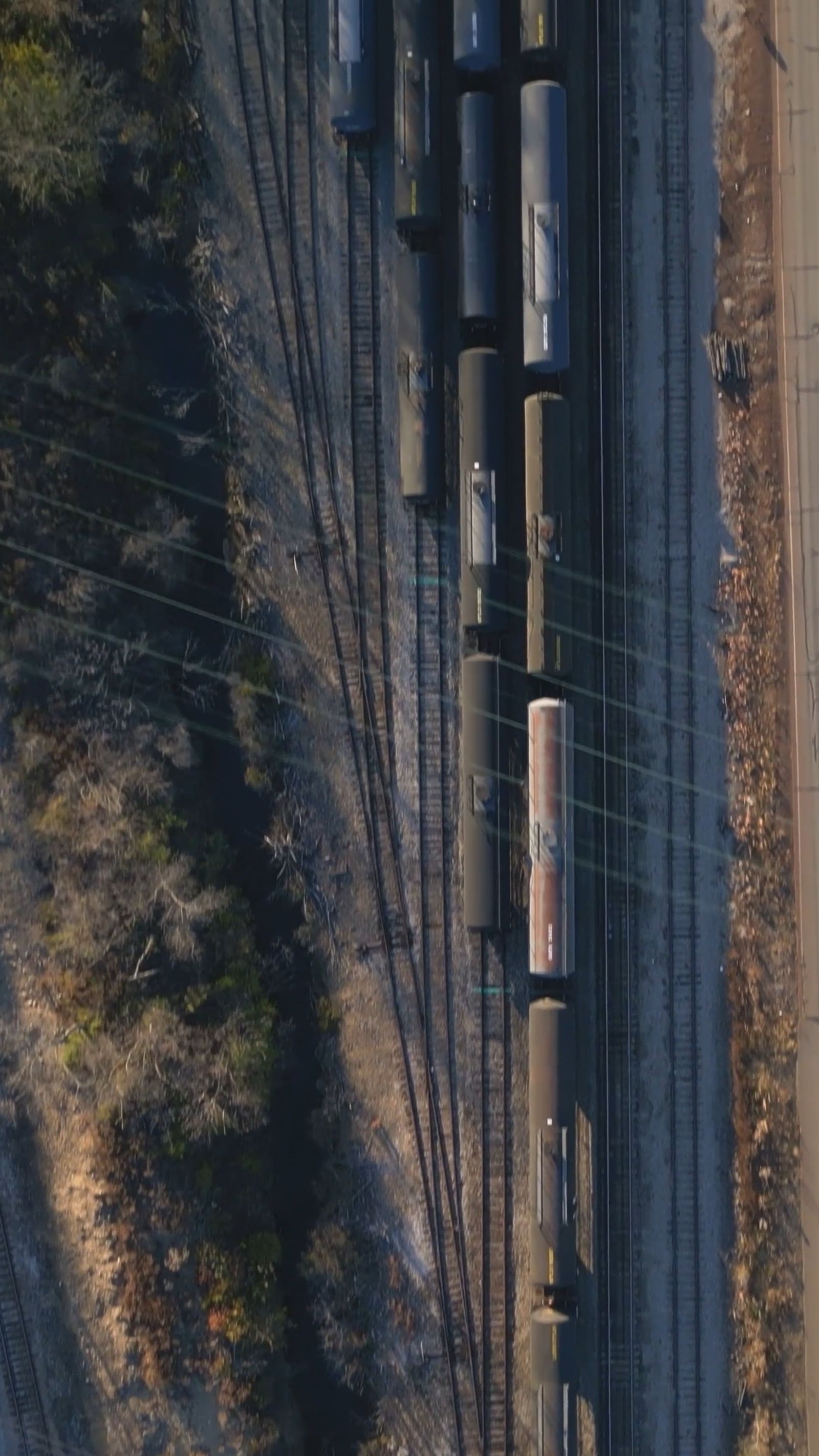An aerial view of train tracks and trees Free Stock Video Footage ...