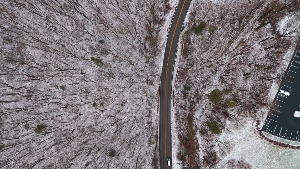 An aerial view of a road in the snow Free Stock Video Footage, Royalty ...