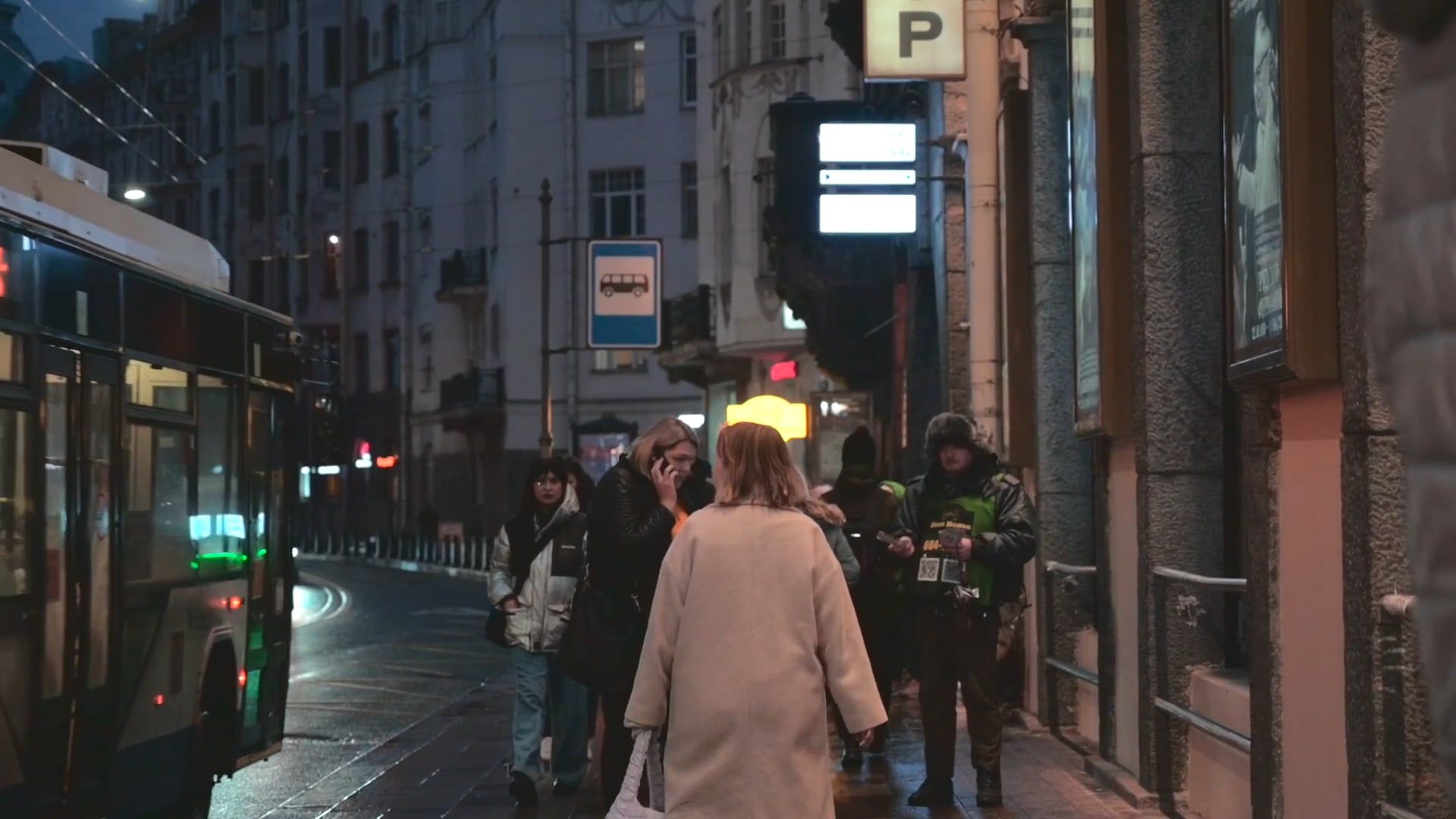 People walking down a city street at night Free Stock Video Footage ...