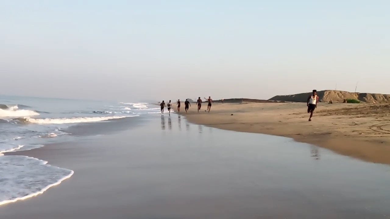 People Running Along The Shore · Free Stock Video