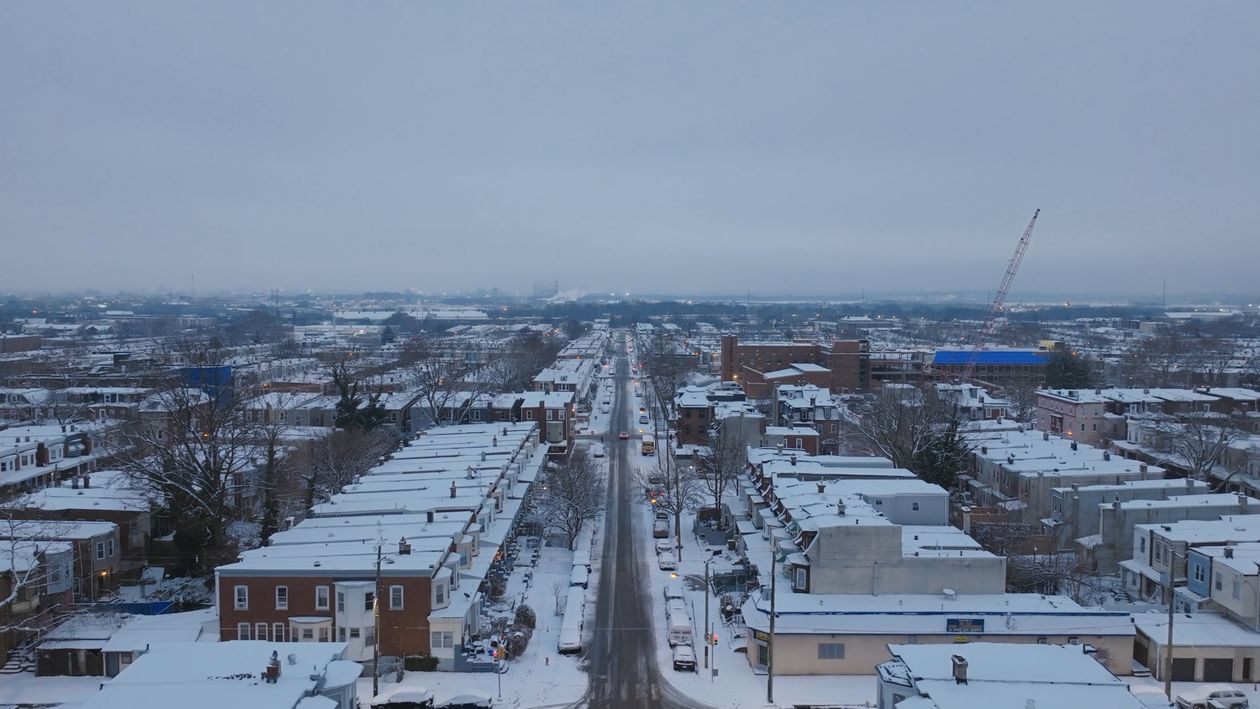 An aerial view of a city street with snow on it Free Stock Video ...