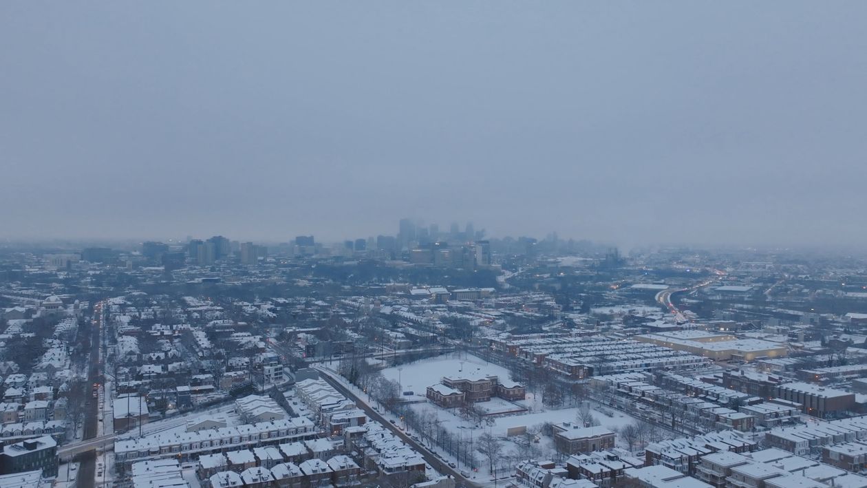 An aerial view of a city in the snow Free Stock Video Footage, Royalty ...