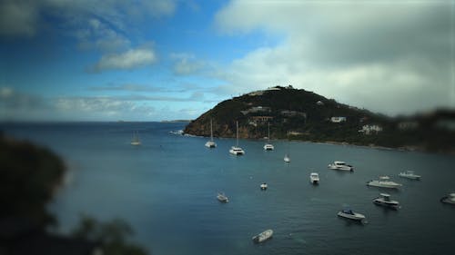 Timelapse of boats in harbor during rain storm