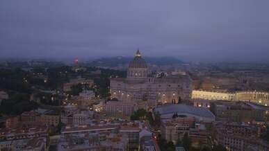 aerial view of the city at dusk