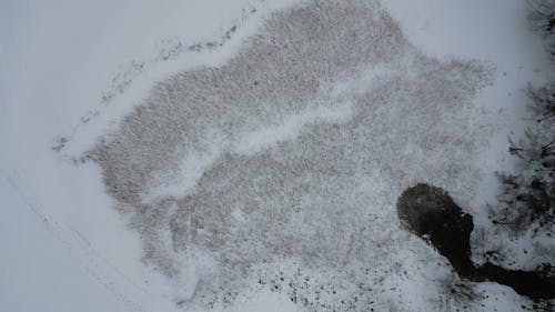 Drone View of  Frozen Lake 