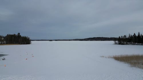 Drone View of  Frozen Lake 