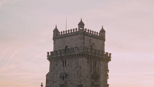 Pan to button of Belem tower in Lisbon