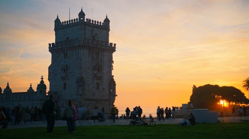 Timelapse of Sunset Belém Tower in Lisbon, Portugal