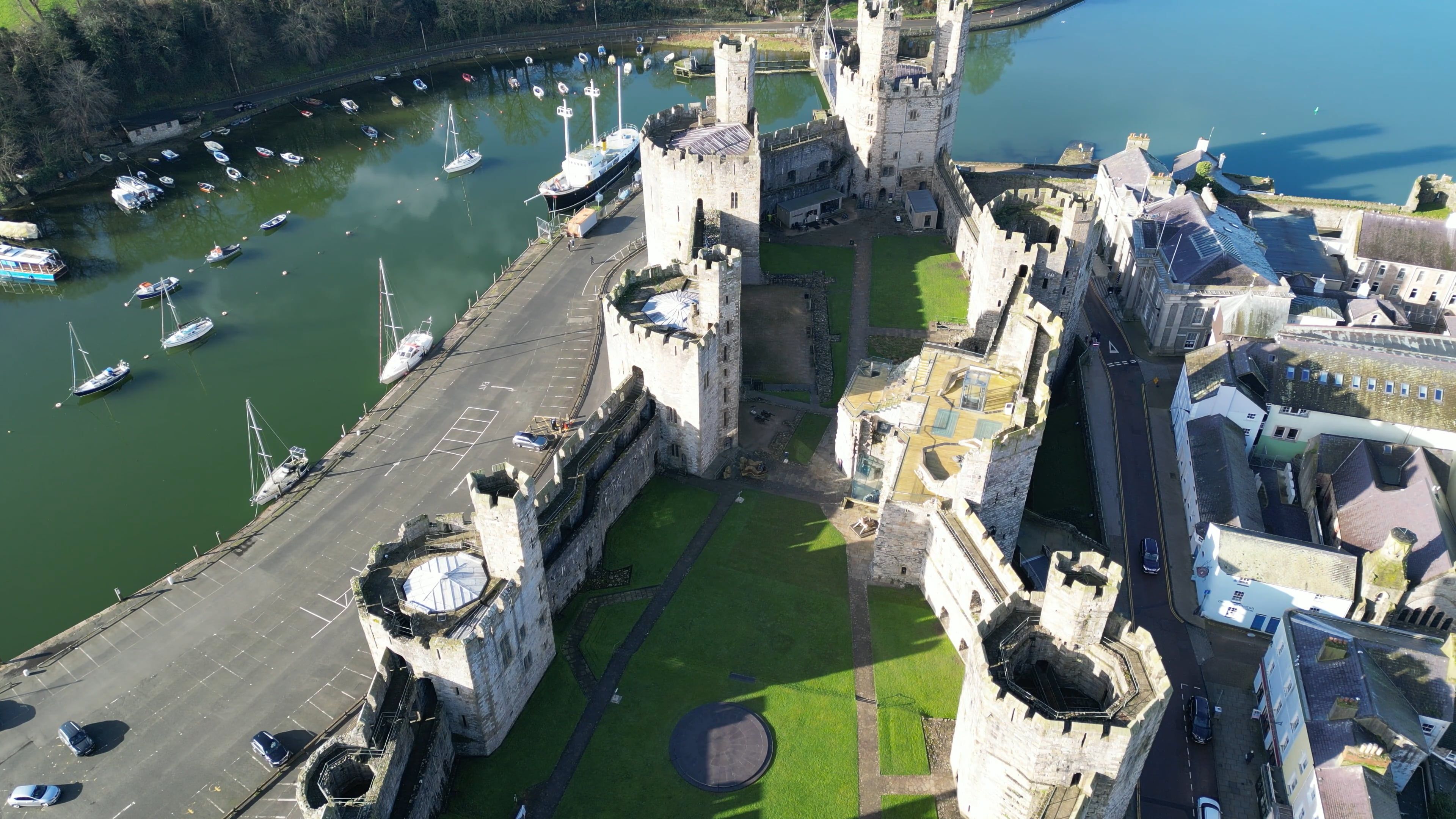 An aerial view of a harbor with boats docked Free Stock Video Footage ...