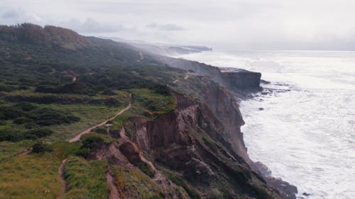 FPV Drone Close Pass Over Atlantic Ocean Cliffs in Sintra