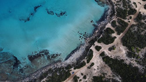 aerial view of blue lagoon in cyprus
