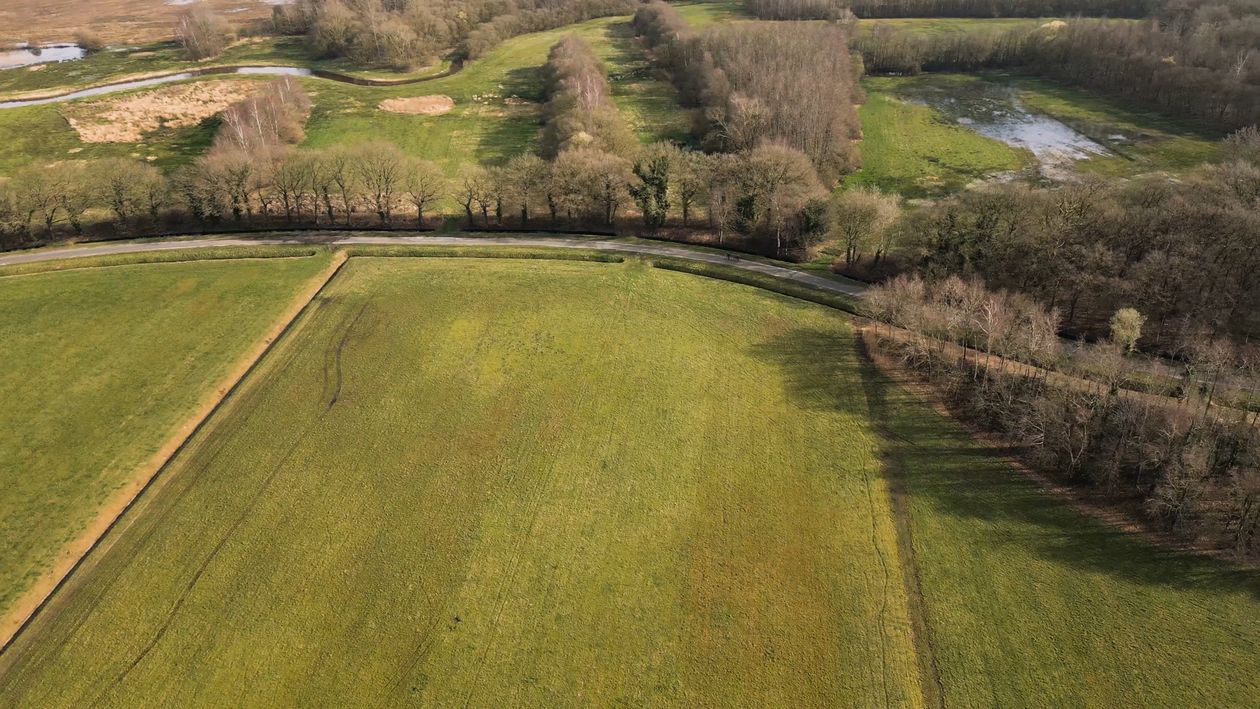 An aerial view of a field with a river Free Stock Video Footage ...
