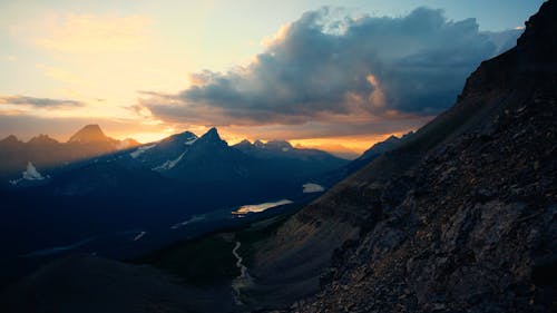 Epic Rocky Mountain Peaks Panorama View At Sunset