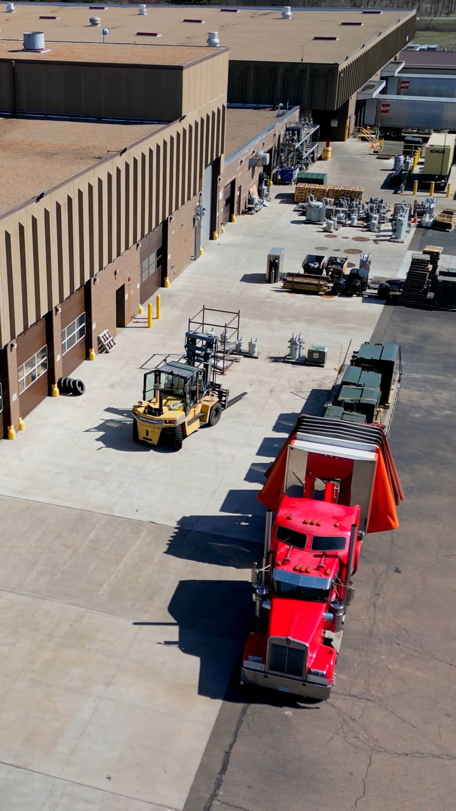 Aerial view of trucks at a loading dock