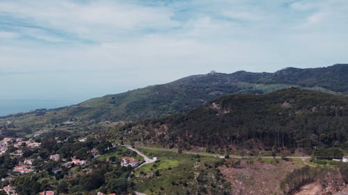 Drone shot of Malveira da Serra and Serra de Sintra, Portugal