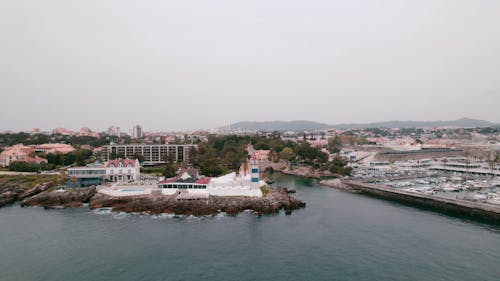 Pan Shot Drone View Santa Marta Lighthouse Cascais