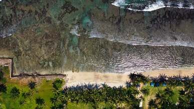 aerial view of a beach with clear waters