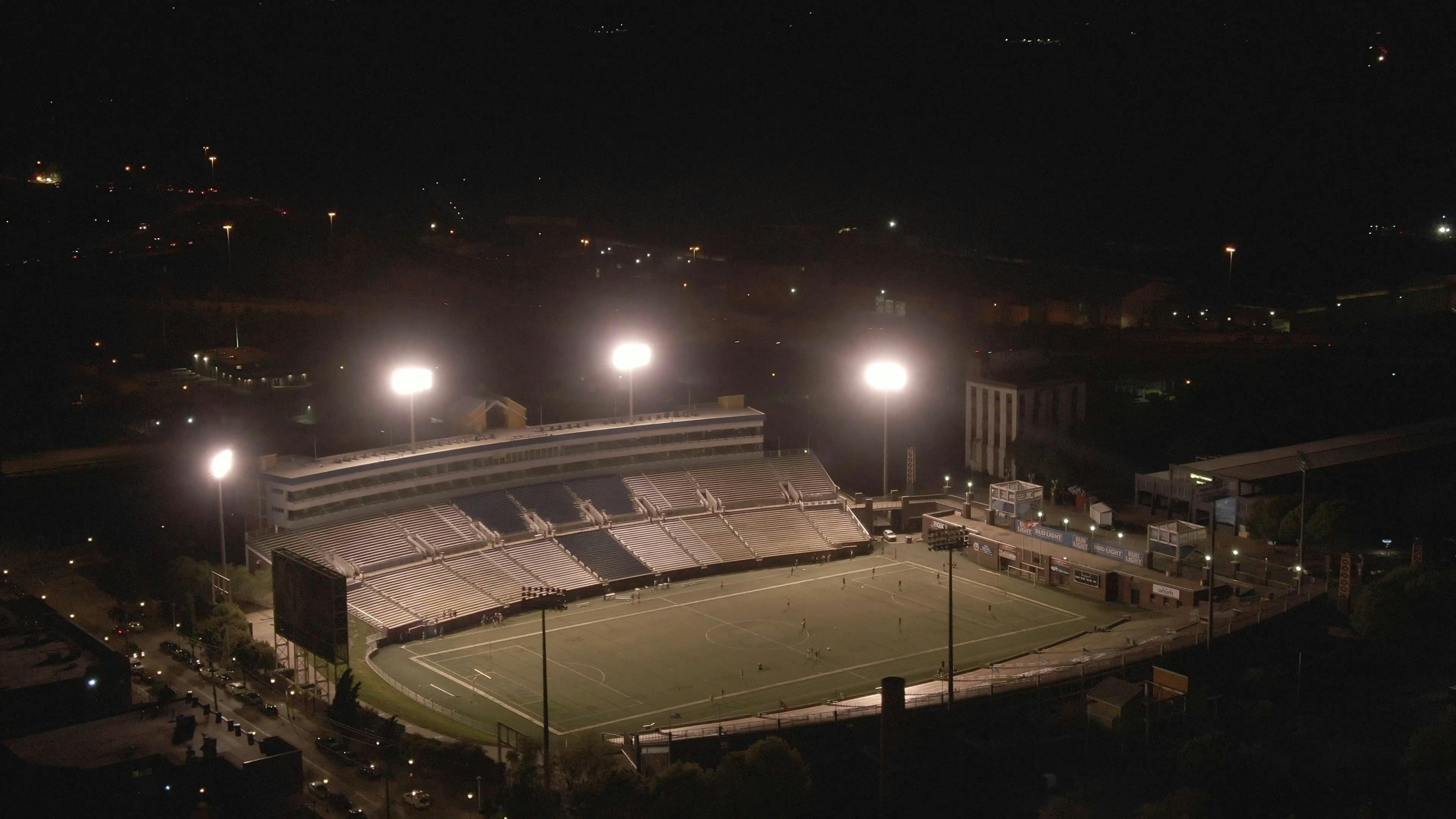 Aerial View Of A Soccer Field At NIght · Free Stock Video