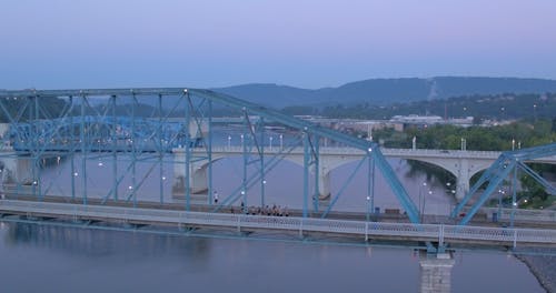 Two Parallel Bridges Above A River
