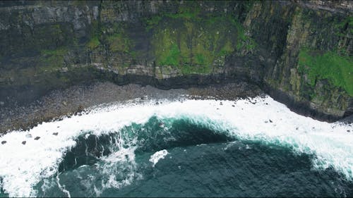 Sea Waves Breaking On The Shore Below A Cliff