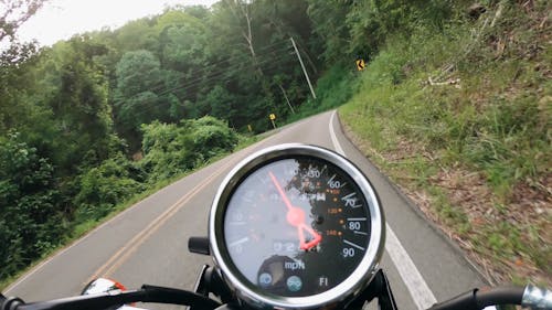 The Speed Meter Of A Motorcycle Travelling A Road