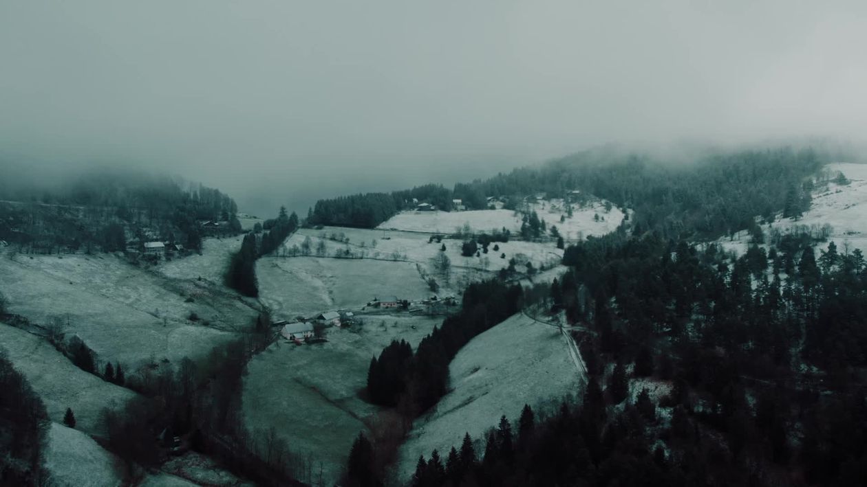 A snowy landscape with trees and houses Free Stock Video Footage ...