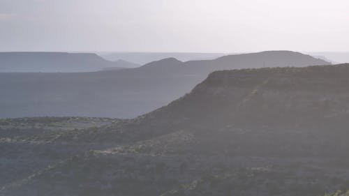 Mountain hills at sunset from drone