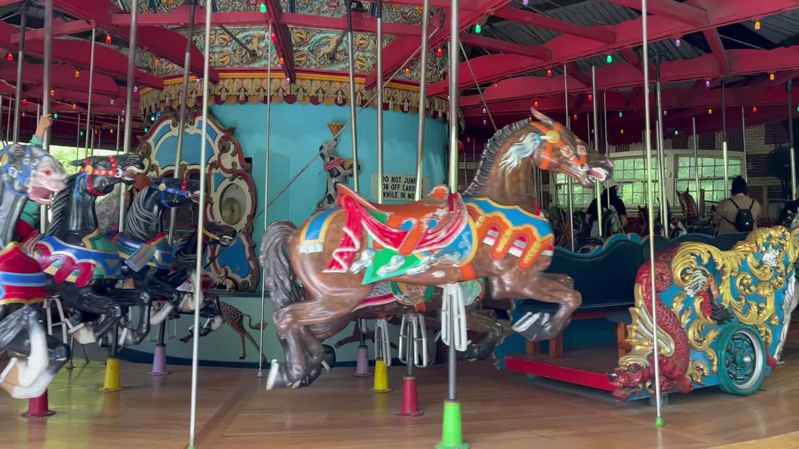 Carrousel Rides Red Vibrant Indoor Carousel at Amusement Park Free Stock Video Footage ...