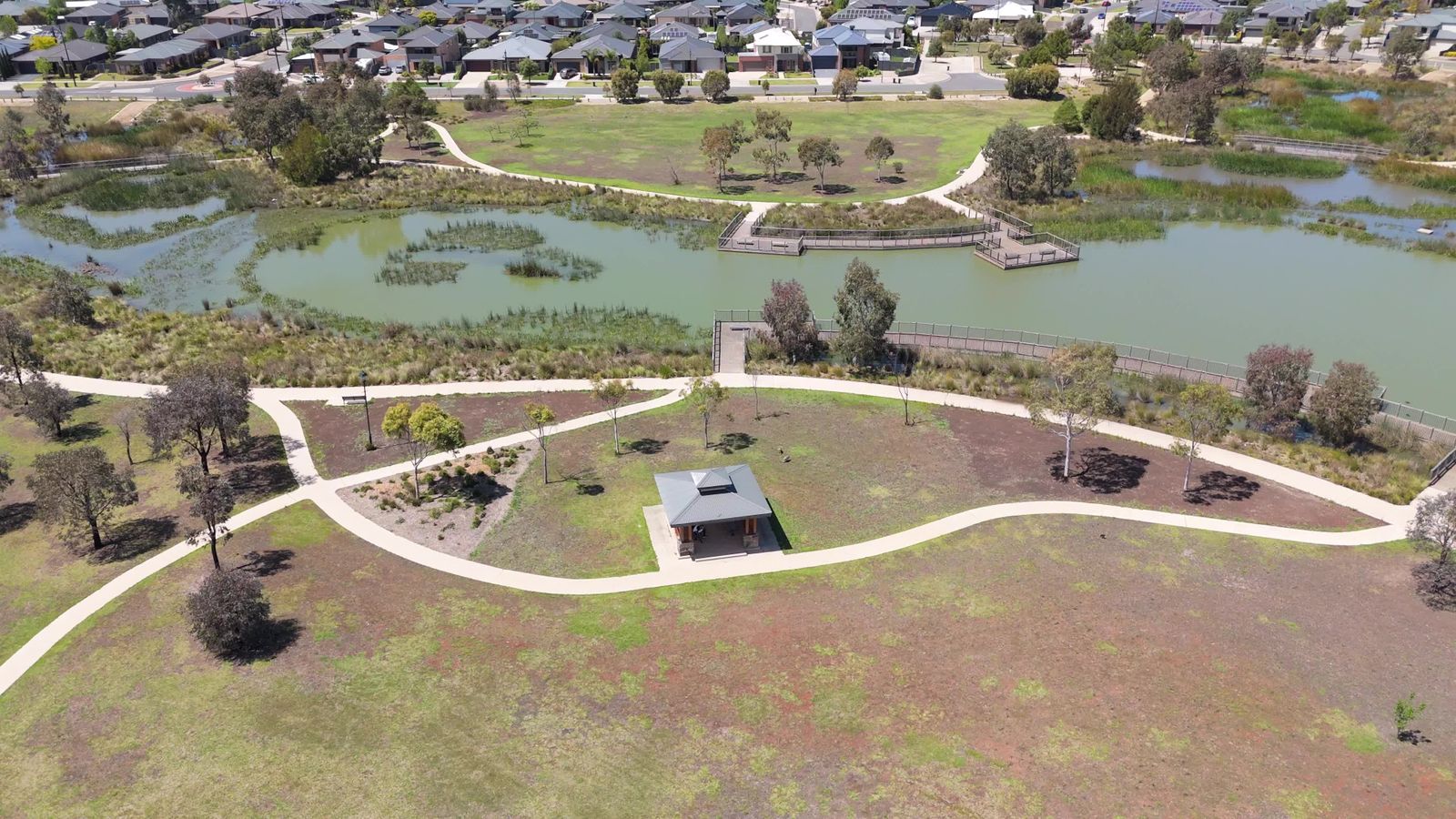 An aerial view of a park and lake Free Stock Video Footage, Royalty ...