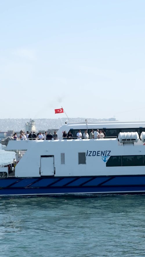 Sea Ferry with Turkish Flag in Motion