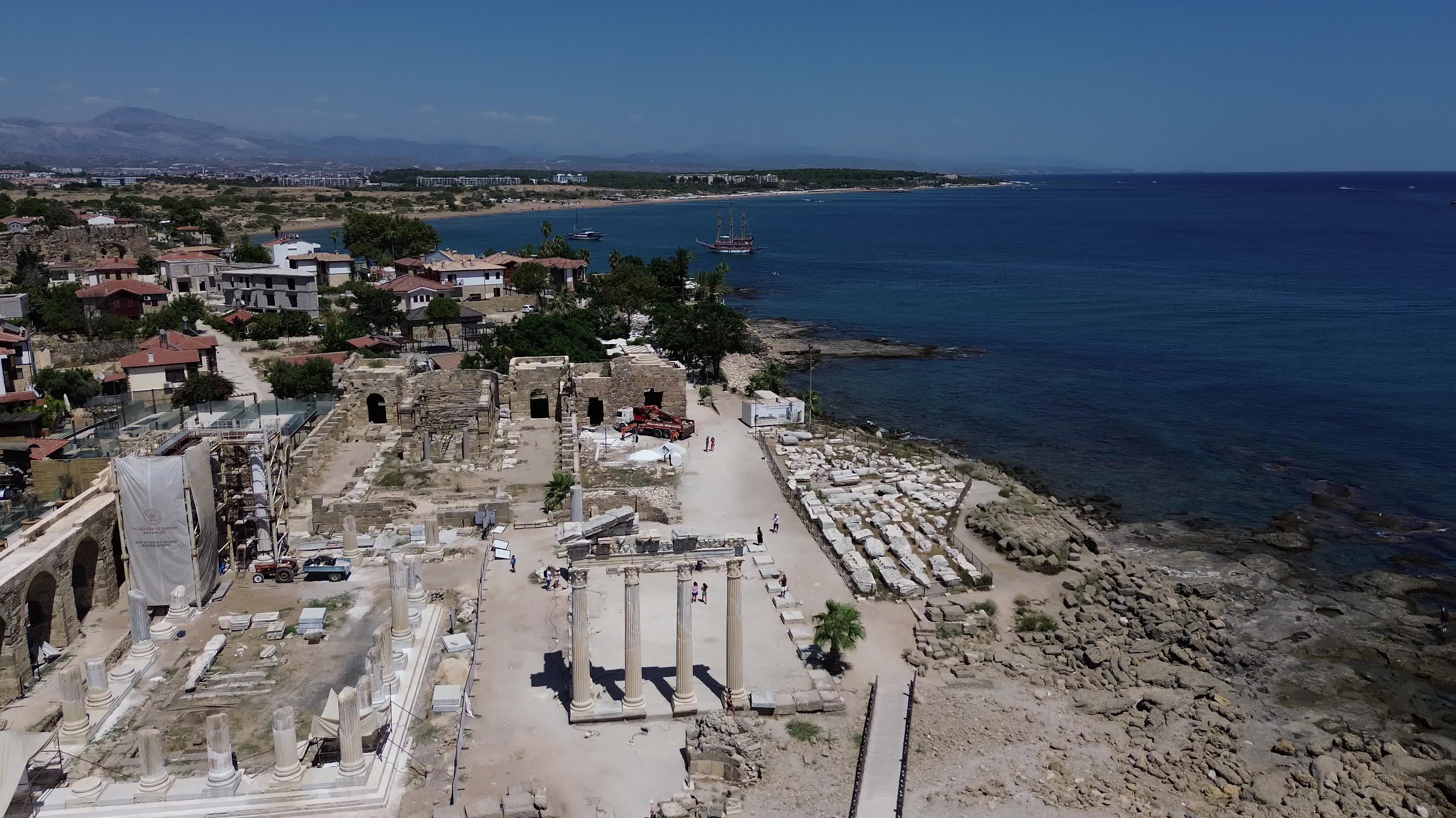 Aerial view of the beach and the ruins Free Stock Video Footage ...