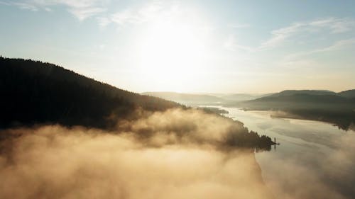 Drohnen Filmmaterial Des Dichten Nebels Auf Einem Bergwald