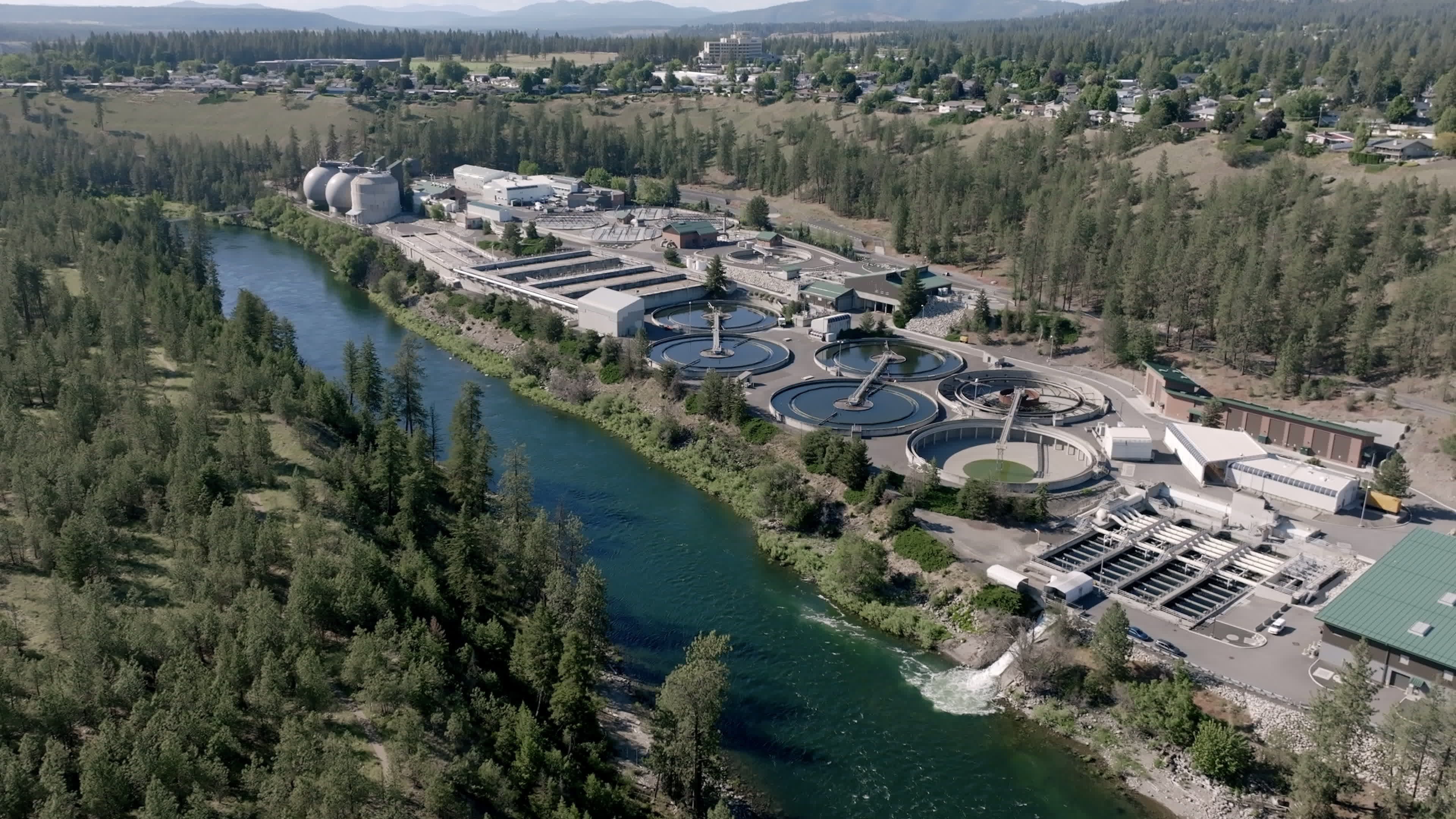 An aerial view of a water treatment plant and river Free Stock Video ...