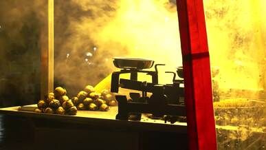 a street vendor selling food at night