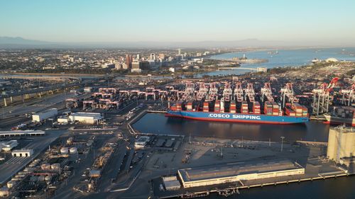 Port Of Long Beach, Cargo Ships Loading and Unloading, California ...