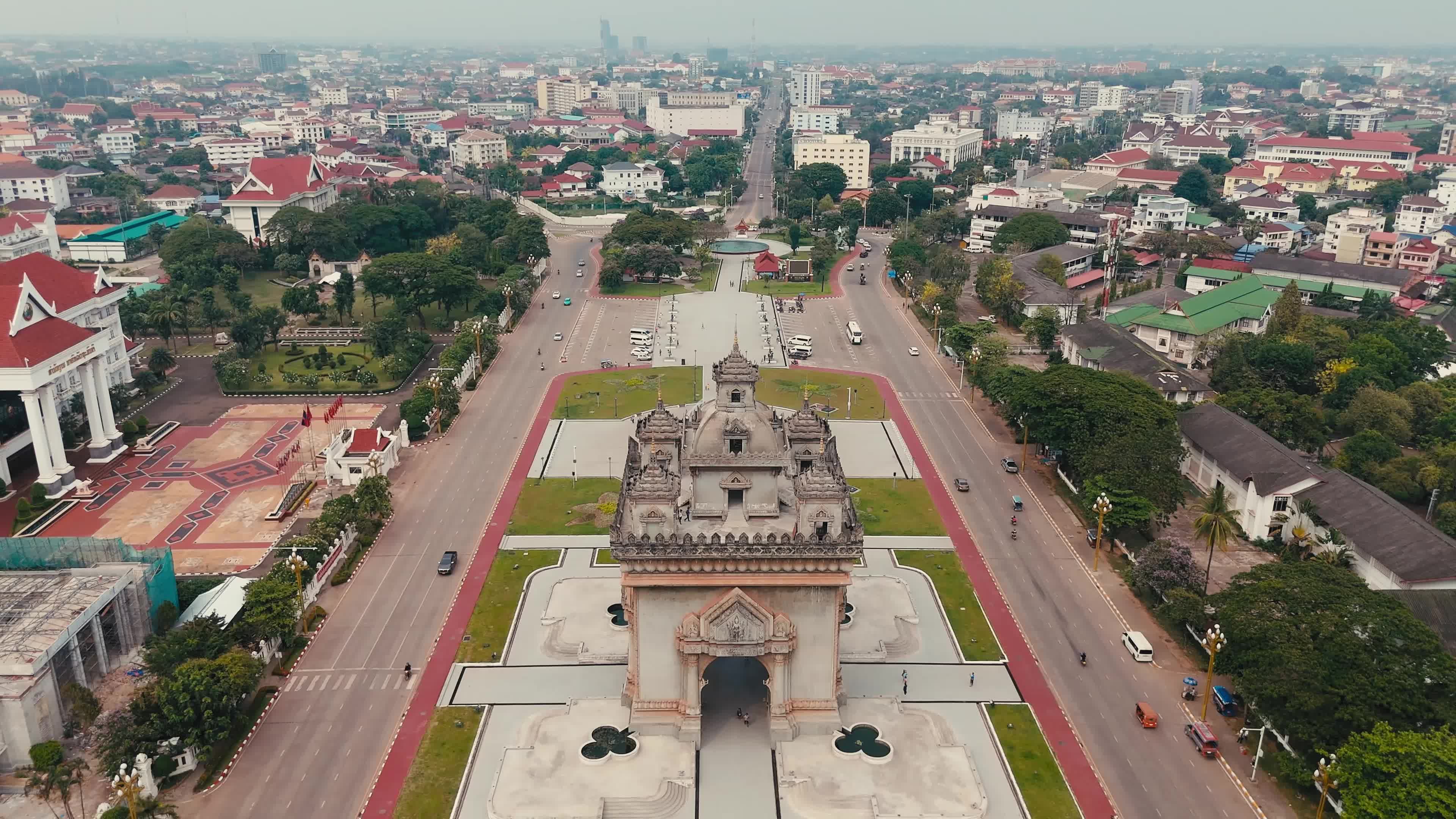 An aerial view of a city with a large monument Free Stock Video Footage ...