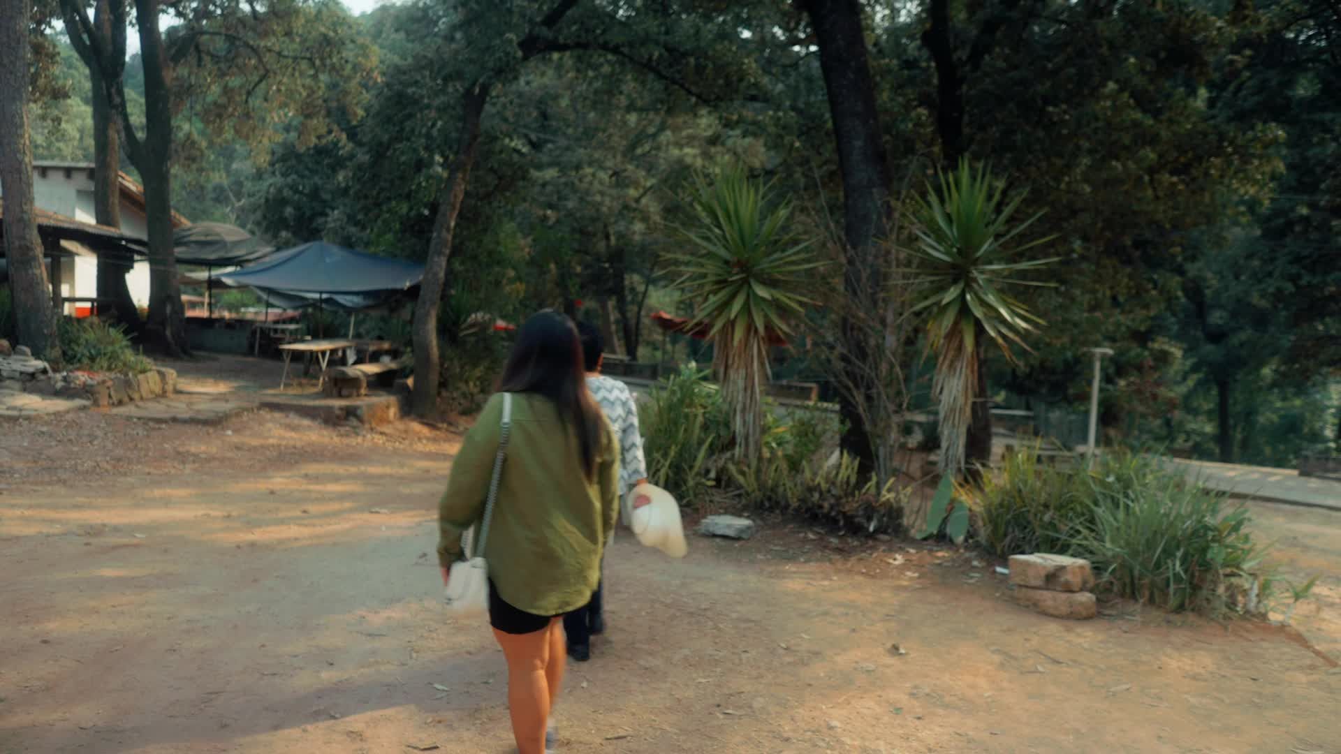 Two people walking down a dirt path in the woods Free Stock Video ...