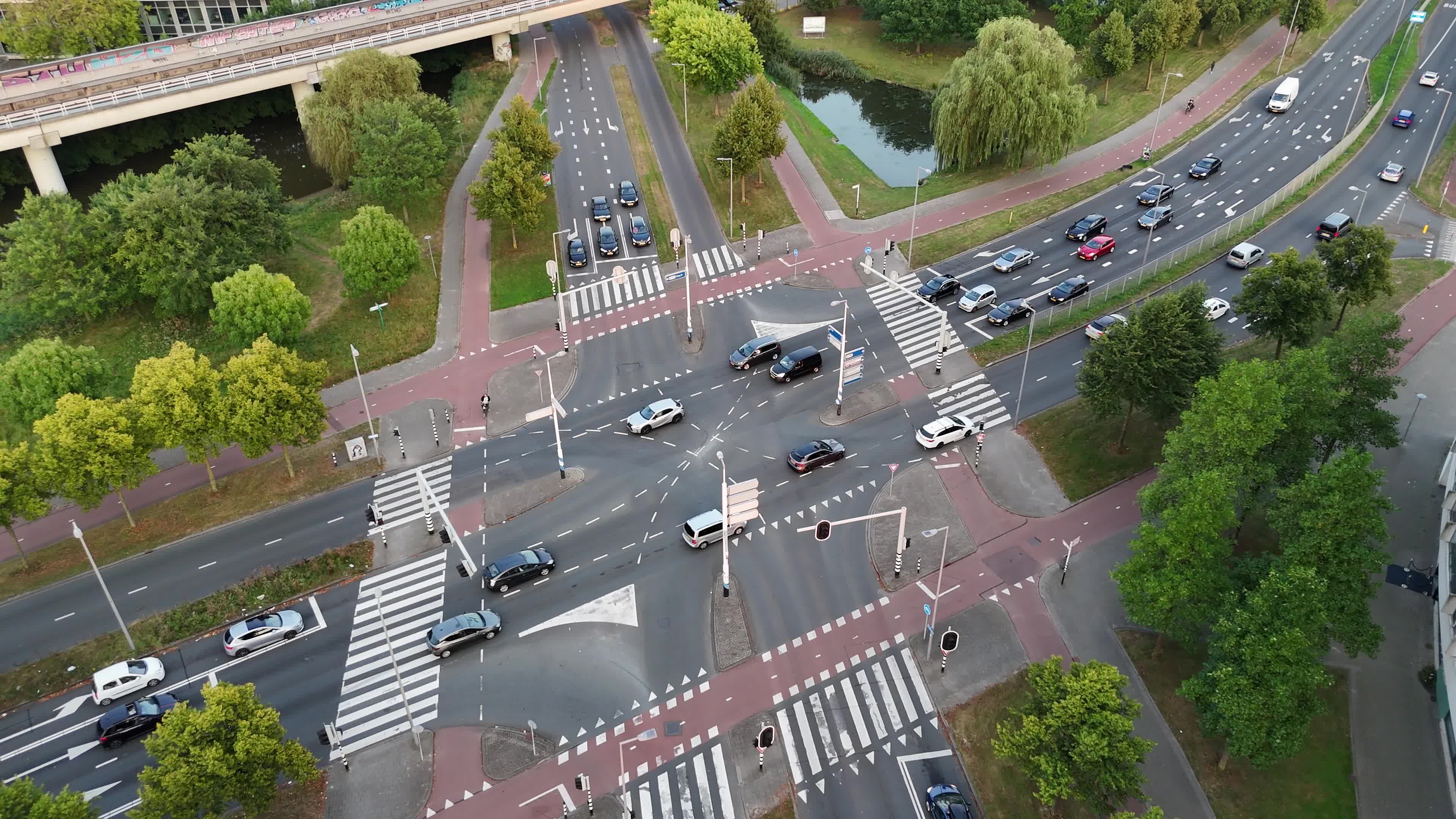 An aerial view of a busy intersection with cars Free Stock Video ...