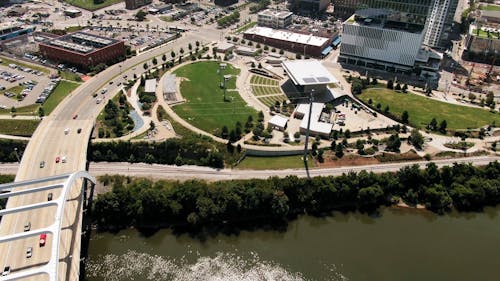 Drone Footage Of A Business District In A City