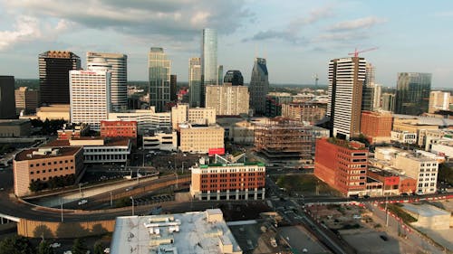 Drone Footage Of The Business District Of A City